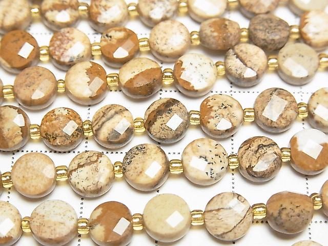 【動画】【素晴らしい輝き】ピクチャージャスパー コインカット6×6×4mm 1連(約37cm) サムネイル2