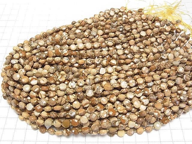 【動画】【素晴らしい輝き】ピクチャージャスパー コインカット6×6×4mm 1連(約37cm) サムネイル4