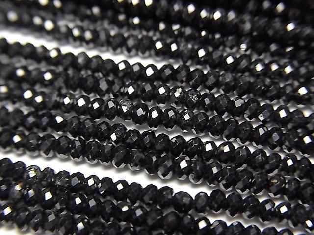 【動画】【素晴らしい輝き】ブラックトルマリンAAA- ボタンカット2×2×1mm 1連(約37cm)の画像