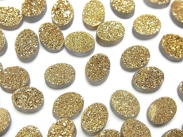 【動画】ドゥルージーアゲート オーバル カボション8×6mm ゴールドコーティング 4個の画像
