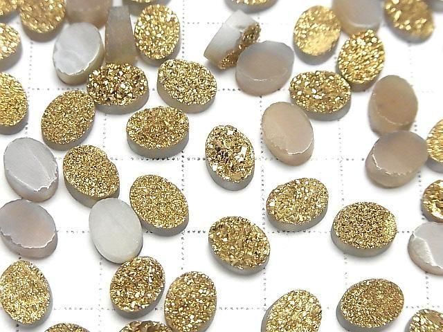 【動画】ドゥルージーアゲート オーバル カボション8×6mm ゴールドコーティング 4個 サムネイル3