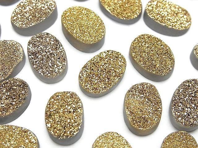 【動画】ドゥルージーアゲート オーバル カボション14×10mm ゴールドコーティング 2個の画像