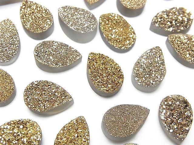 【動画】ドゥルージーアゲート ペアシェイプ カボション12×8mm ゴールドコーティング 3個の画像