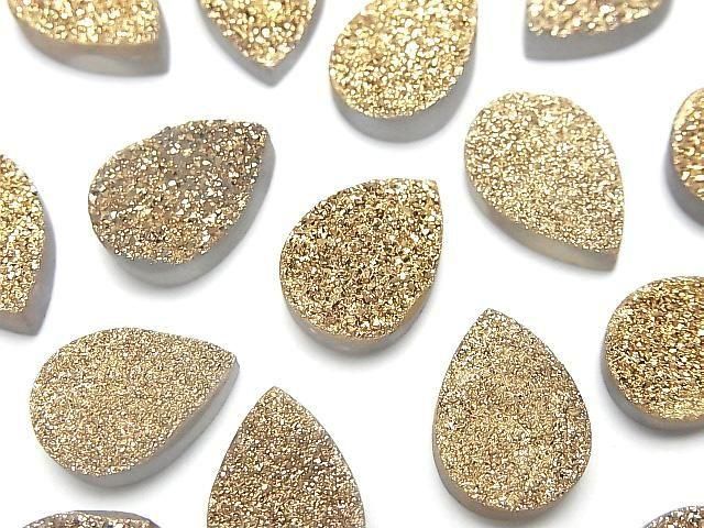 【動画】ドゥルージーアゲート ペアシェイプ カボション14×10mm ゴールドコーティング 2個の画像