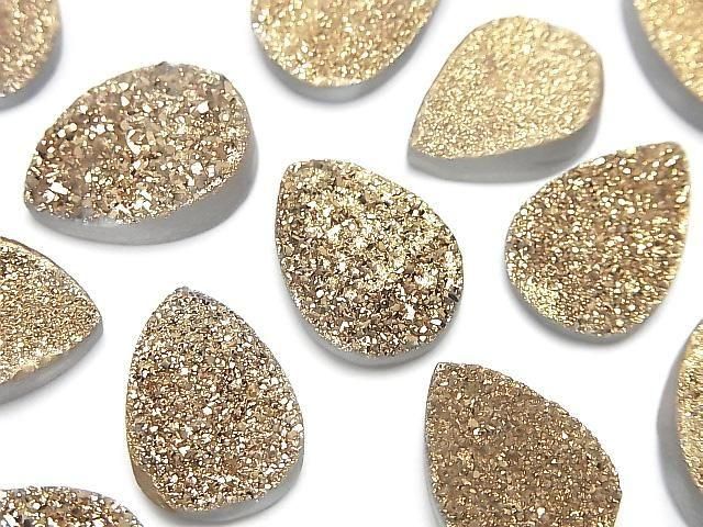 【動画】ドゥルージーアゲート ペアシェイプ カボション18×13mm ゴールドコーティング 1個の画像