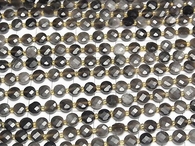 【動画】【素晴らしい輝き】シルバーオブシディアンAAA- コインカット6×6×4mm 半連/1連(約37cm) サムネイル3