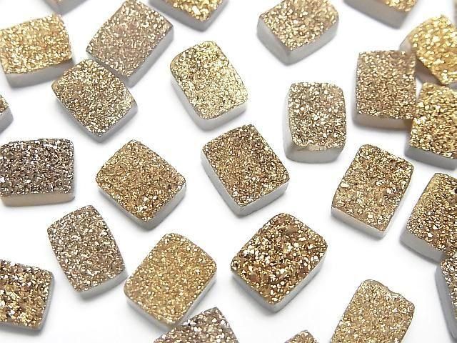 【動画】ドゥルージーアゲート レクタングル カボション8×6mm ゴールドコーティング 5個の画像