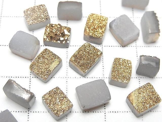 【動画】ドゥルージーアゲート レクタングル カボション8×6mm ゴールドコーティング 5個 サムネイル2