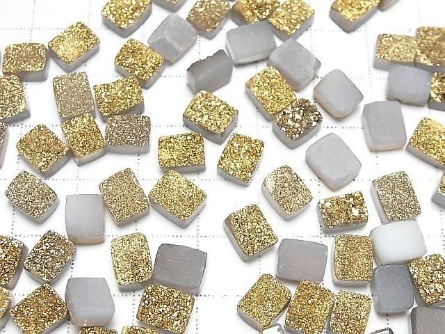 【動画】ドゥルージーアゲート レクタングル カボション8×6mm ゴールドコーティング 5個 サムネイル4