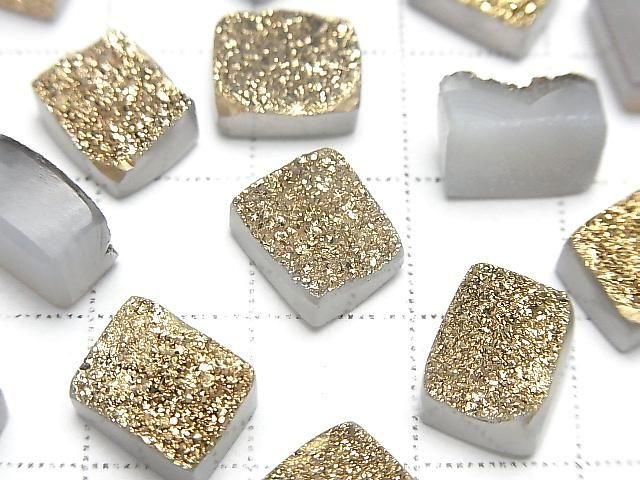 【動画】ドゥルージーアゲート レクタングル カボション10×8mm ゴールドコーティング 3個 サムネイル2