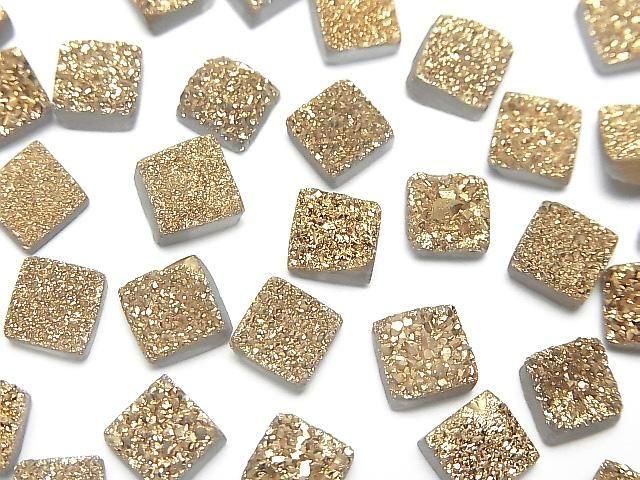 【動画】ドゥルージーアゲート スクエア カボション6×6mm ゴールドコーティング 5個の画像