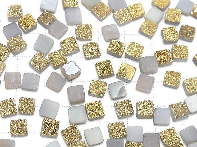 【動画】ドゥルージーアゲート スクエア カボション6×6mm ゴールドコーティング 5個 サムネイル4