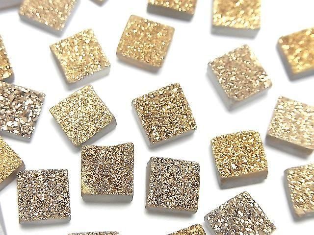 【動画】ドゥルージーアゲート スクエア カボション8×8mm ゴールドコーティング 3個の画像