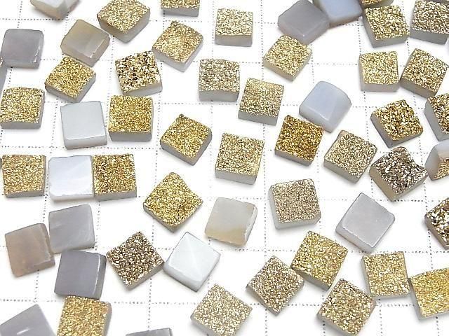 【動画】ドゥルージーアゲート スクエア カボション8×8mm ゴールドコーティング 3個 サムネイル4