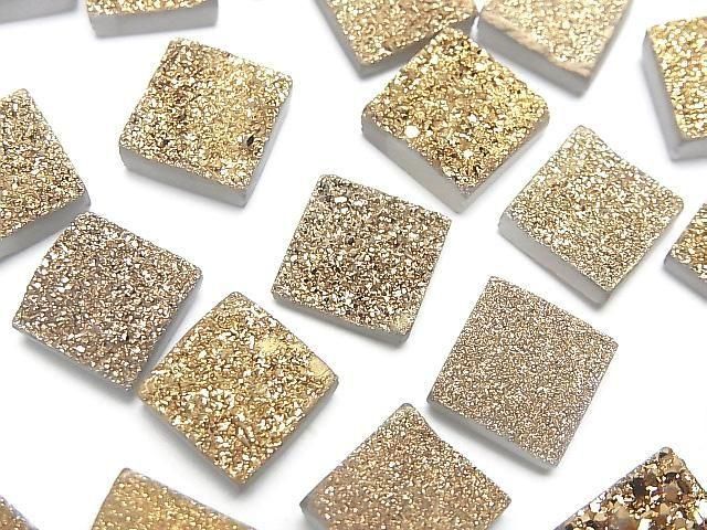 【動画】ドゥルージーアゲート スクエア カボション10×10mm ゴールドコーティング 2個の画像