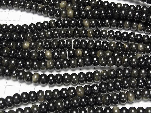 【動画】ゴールデンオブシディアンAAA- ロンデル(ボタン)8×8×5mm 1連(約36cm) サムネイル3