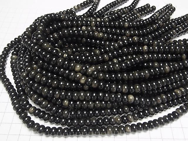【動画】ゴールデンオブシディアンAAA- ロンデル(ボタン)8×8×5mm 1連(約36cm) サムネイル4