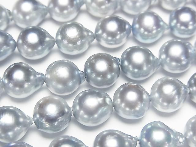 【動画】国産アコヤ真珠AA セミラウンド~ヒレバロック7.5mm シルバーブルー 1連(約38cm)の画像
