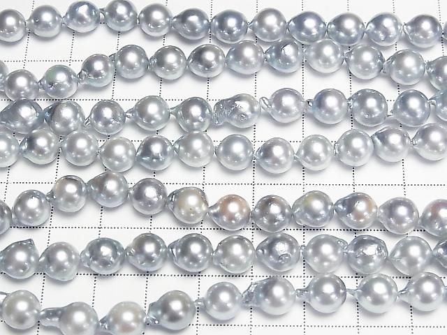 【動画】国産アコヤ真珠AA セミラウンド~ヒレバロック7.5mm シルバーブルー 1連(約38cm) サムネイル3