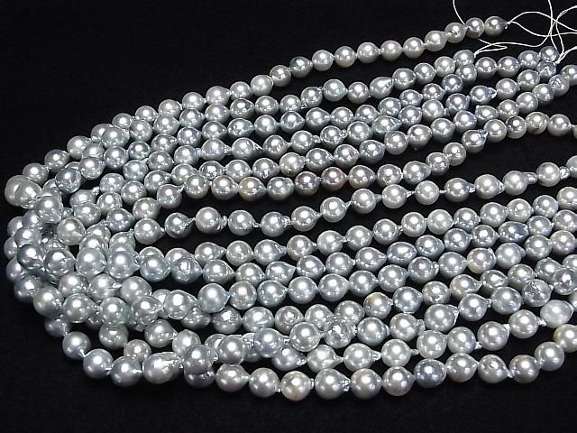 【動画】国産アコヤ真珠AA セミラウンド~ヒレバロック7.5mm シルバーブルー 1連(約38cm) サムネイル4