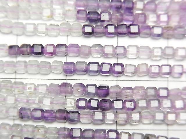 【動画】【素晴らしい輝き】マルチカラーフローライトAAA- キューブカット2×2×2mm カラーグラデーション 1連(約37cm) サムネイル2