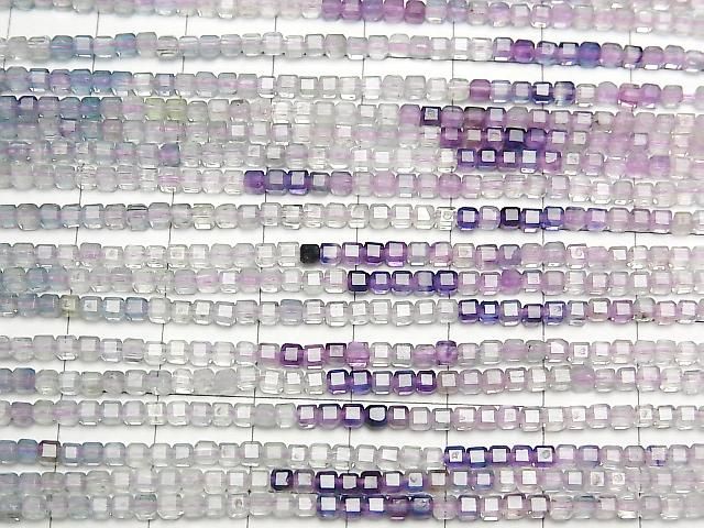 【動画】【素晴らしい輝き】マルチカラーフローライトAAA- キューブカット2×2×2mm カラーグラデーション 1連(約37cm) サムネイル3