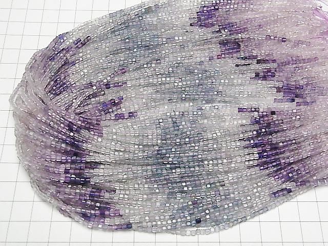 【動画】【素晴らしい輝き】マルチカラーフローライトAAA- キューブカット2×2×2mm カラーグラデーション 1連(約37cm) サムネイル4