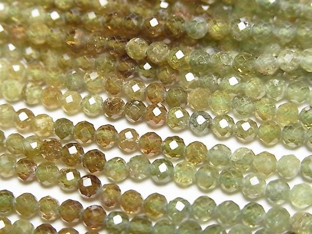 【動画】【素晴らしい輝き】グロッシュラーガーネットAA++ ラウンドカット3mm カラーグラデーション 1連(約37cm)の画像
