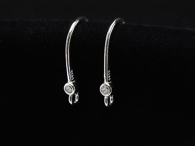 Silver925 ピアスフック(CZ付)15×8mm ロジウム 1ペア(2ピース)の画像