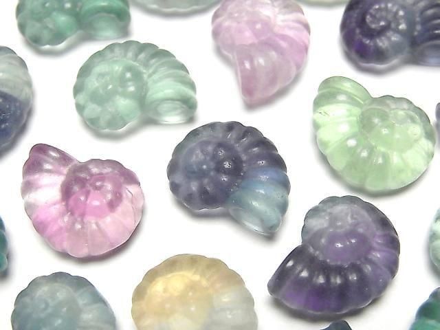 【動画】マルチカラーフローライトAAA- アンモナイトの化石モチーフ 13×16mm 【穴なし】 5個の画像