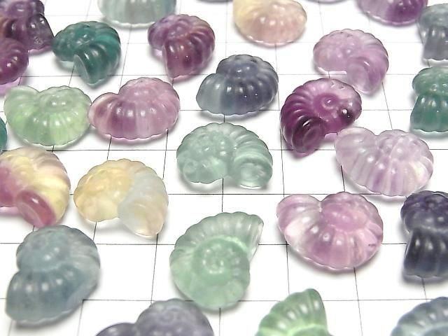【動画】マルチカラーフローライトAAA- アンモナイトの化石モチーフ 13×16mm 【穴なし】 5個 サムネイル3