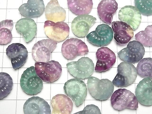 【動画】マルチカラーフローライトAAA- アンモナイトの化石モチーフ 13×16mm 【穴なし】 5個 サムネイル4