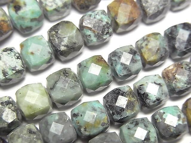 【動画】【素晴らしい輝き】アフリカンターコイズ キューブカット7×7×7mm 半連/1連(約34cm)の画像