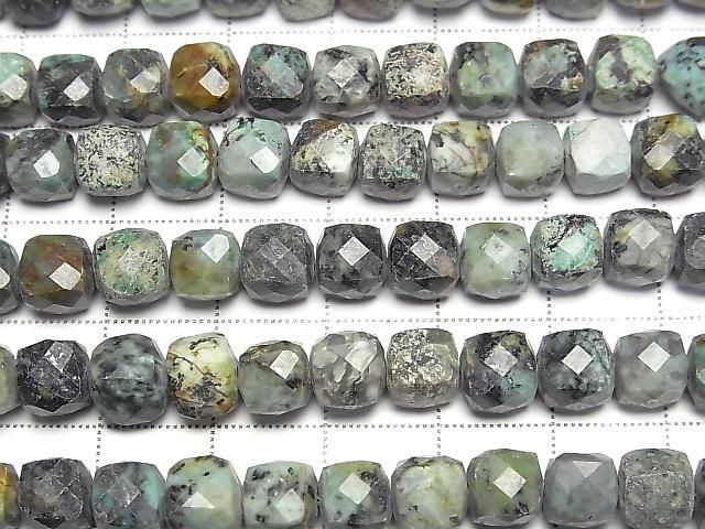 【動画】【素晴らしい輝き】アフリカンターコイズ キューブカット7×7×7mm 半連/1連(約34cm) サムネイル3