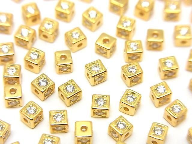 Silver925 キューブ3×3×3mm(CZ付) 18KGP 2個の画像