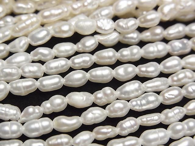 【動画】淡水真珠ケシパールAA+ ライス4×3×3mm ホワイト 1連(約34cm)の画像
