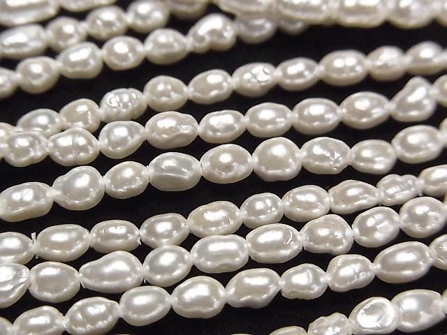 【動画】淡水真珠AA ホワイト バロック3.5~4mm パールコーティング 1連(約38cm)の画像