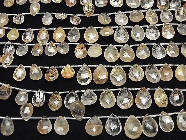 【動画】ルチルクォーツAA+ ペアシェイプ ブリオレットカット 半連/1連(16粒) サムネイル4