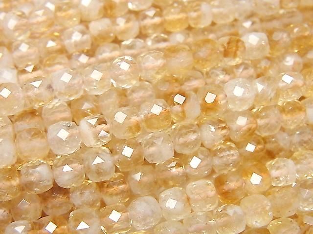【動画】【素晴らしい輝き】バイカラーシトリンAA+ キューブカット4.5×4.5×4.5mm 1連(約37cm)の画像