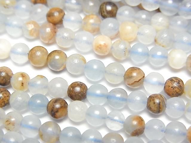 【動画】母岩付き天然ブルーカルサイト ラウンド4mm 1連(約37cm)の画像