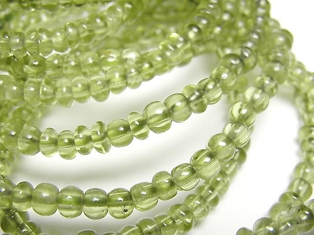 【動画】ペリドットAAA- ロンデル(ボタン)4×4×2mm 1連(ブレス)の画像