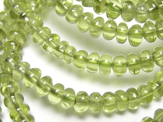 【動画】ペリドットAAA- ロンデル(ボタン)5×5×3mm 1連(ブレス)の画像