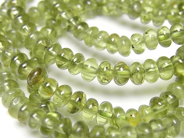 【動画】ペリドットAA++ ロンデル(ボタン)5×5×3mm 1連(ブレス)の画像