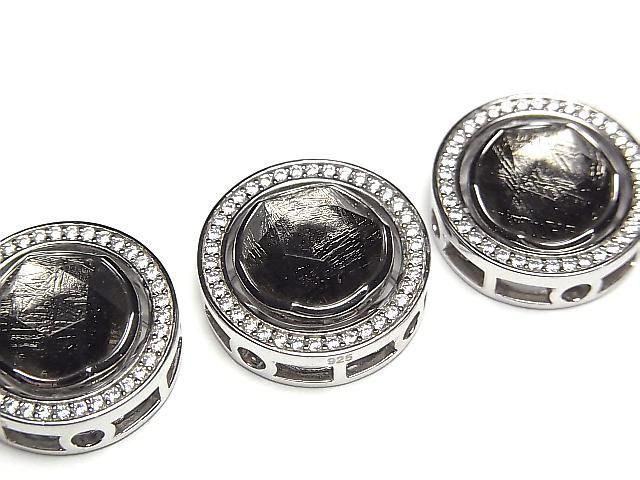 【動画】メテオライト(ムオニナルスタ隕石) 枠留めラウンド スルータイプ ブラック SILVER925製の画像
