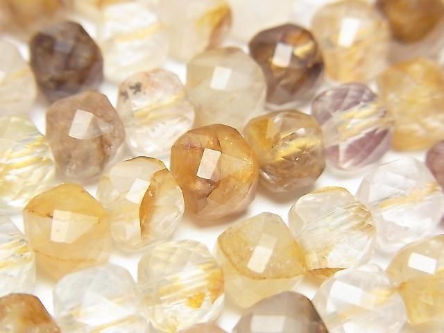 【動画】【素晴らしい輝き】イエローヘマタイトクォーツ キューブカット7×7×7mm 半連/1連(約35cm)の画像