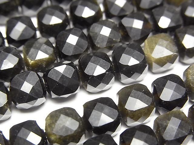 【動画】【素晴らしい輝き】ゴールデンオブシディアン キューブカット7×7×7mm 1連(約35cm)の画像