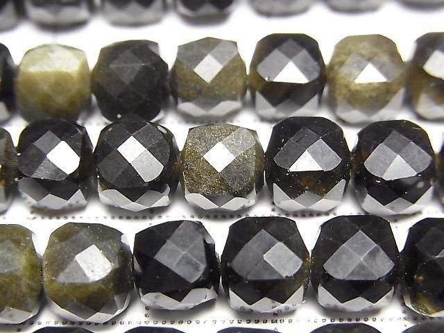 【動画】【素晴らしい輝き】ゴールデンオブシディアン キューブカット7×7×7mm 1連(約35cm) サムネイル2