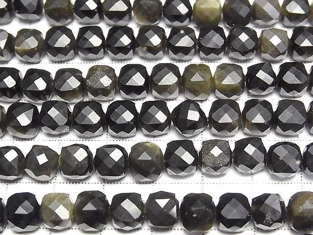 【動画】【素晴らしい輝き】ゴールデンオブシディアン キューブカット7×7×7mm 1連(約35cm) サムネイル3