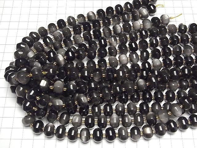 【動画】シルバーオブシディアン 8面ロンデル(ボタン)12×12×8mm 半連/1連(約36cm) サムネイル4