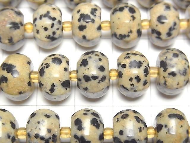 【動画】ダルメシアンジャスパー 8面ロンデル(ボタン)12×12×8mm 半連/1連(約36cm) サムネイル2